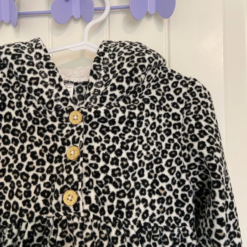EUC Carter’s toddler girl’s leopard print button neck wool lined fleece jacket 5